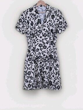 Simons Contemporaine Organic Linen Blend Floral XS Shirt Dress Belt Button Front